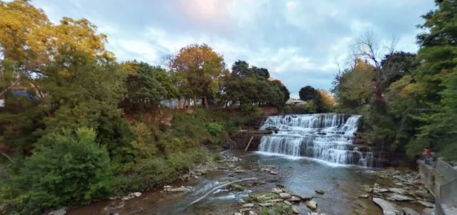 Glen Falls waterfall in Williamsville photographed as a 360 panorama at dusk